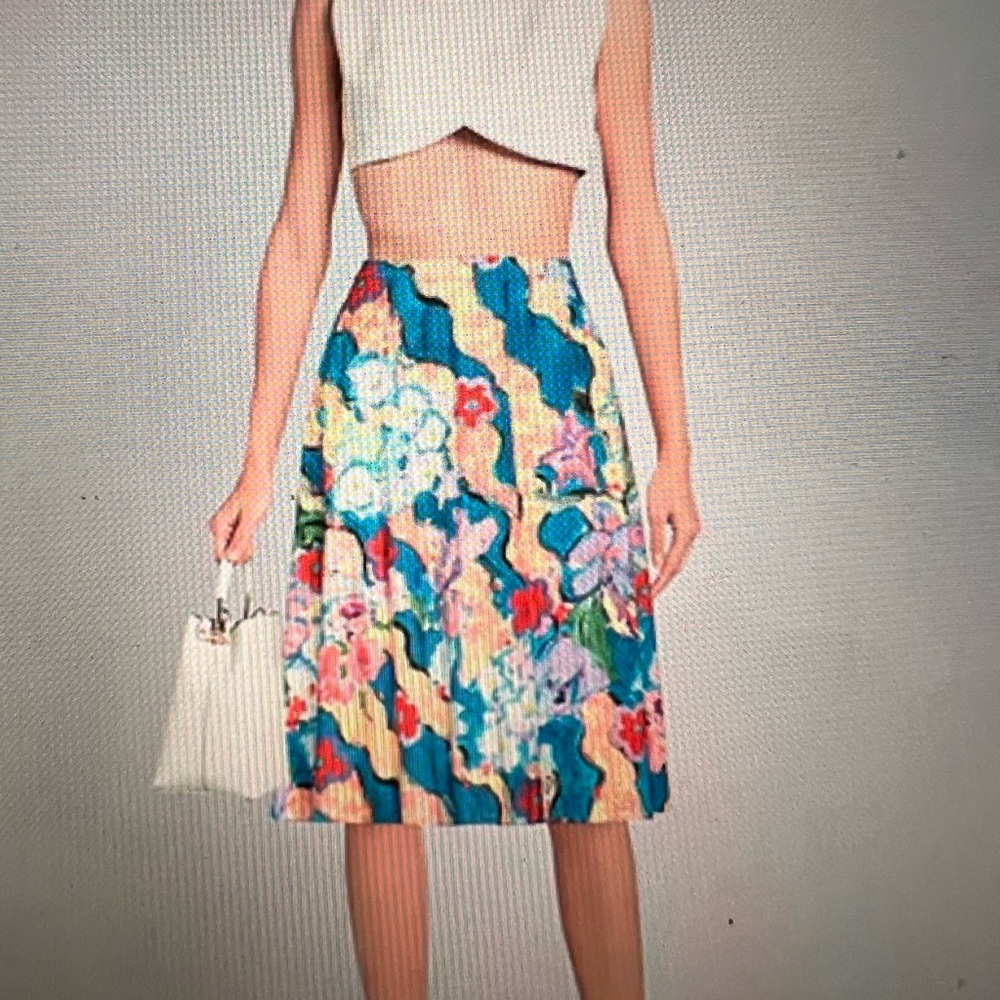 Marni Blue and Pink Floral A-Line Skirt